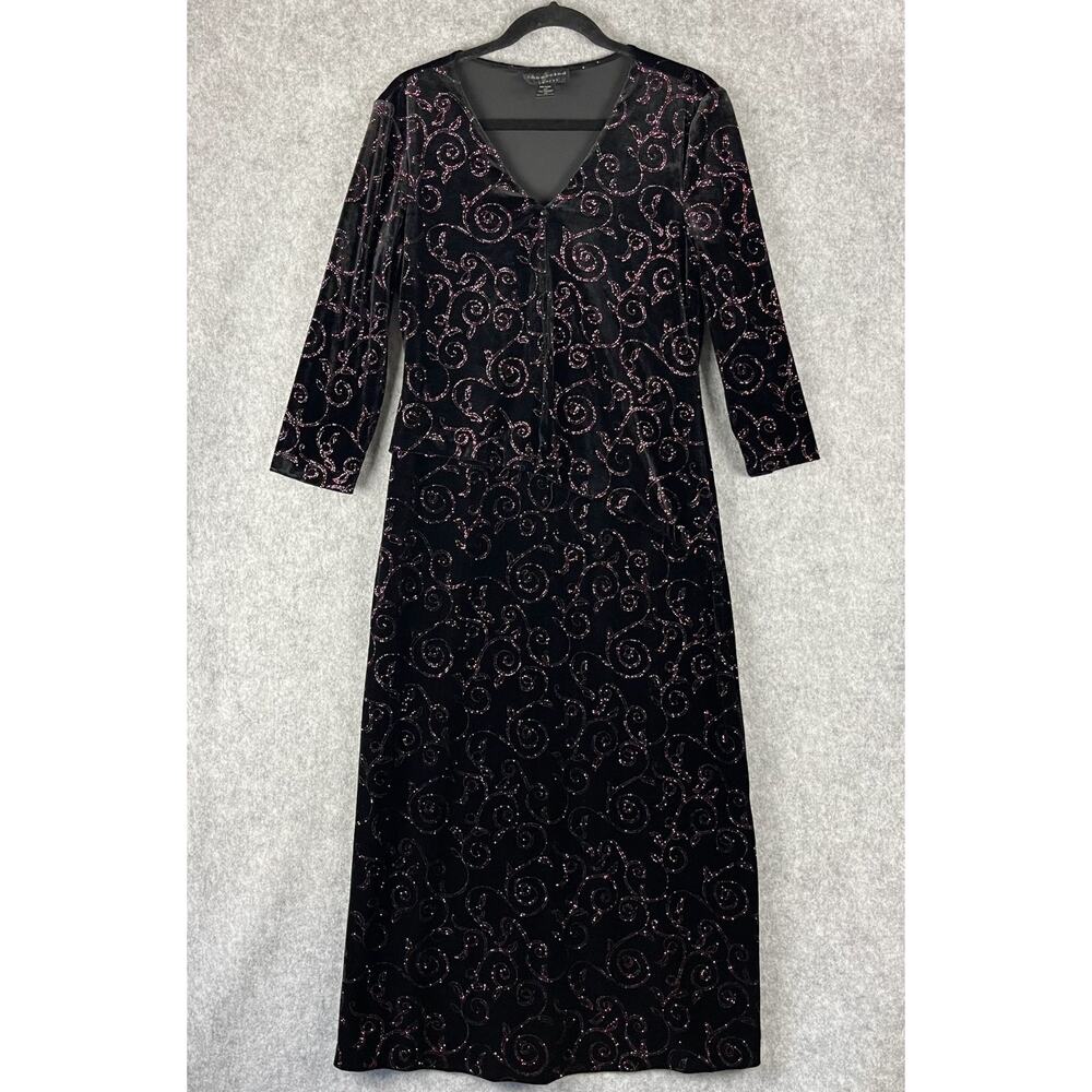 VTG Connected Apparel Dress 10 Black Velvet Glitter Witchy Whimsigoth 90s Y2K